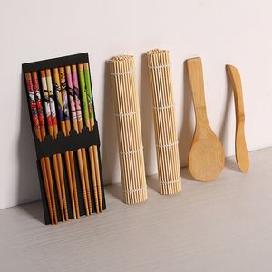 Ferramentas de sushi 1 conjunto diy fabricante de bambu conjunto arroz fazendo kits rolo cozinhar pauzinhos colher lâmina cortina 230923