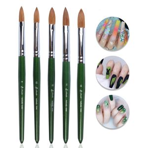 Nail Brushes Eval Quality 100% Kolinsky Sable Hair Nail Acrylic Brush Oval Crimped Green Sparkling Wooden Handle Nail Painting Brush 230922