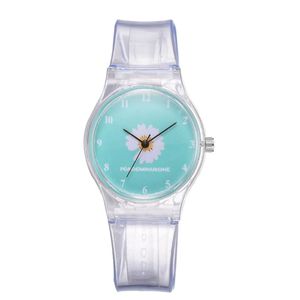 Küçük Daisy Jelly Watch Öğrencileri Kızlar Sevimli Karikatür Chrysantemum Silikon Saatler Mavi Dial Pin Toka Bilek Swatches195Q