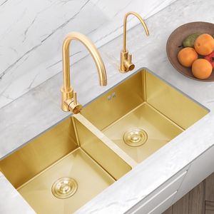 Bathroom Sink Faucets Nano Gold Stainless Steel With Double Slots 304 Kitchen Vegetable