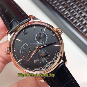 Wersja na najwyższym poziomie Master Geographic Q1422421 Czarna wielofunkcyjna tarcza Cal 939a Automatyczne różowe złoto obudowy męskie zegarek skórzany pasek 271J