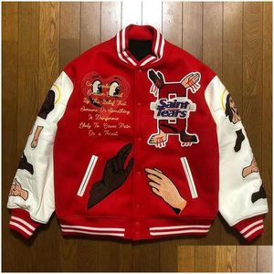 メンズジャケットメンデザイナージャケットイエス刺繍聖野球ストリートウェアパッチワークレターASAP Rocky Harajuku College Varsity Bombe DHZBW