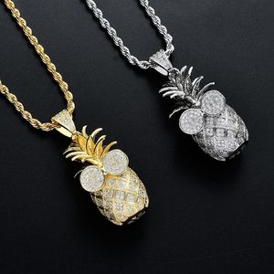 Hip Hop Iced Out Summer Fruit Pineapple Pendant Necklace Micro Paved Zircon Bling Jewelry for Men Women288R