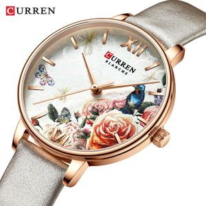 CURREN Schöne Blume Design Uhren Frauen Mode Casual Leder Armbanduhr Damen Uhr Weibliche Uhr frauen Quarz Watch323H