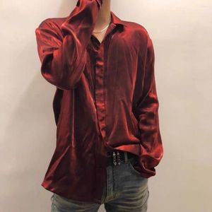 Männer Casual Hemden Luxus Mode Rich Childe Rote Seide Slouchy High Street Lose Hemd Männer und Frauen Mit Das Gleiche