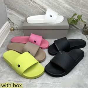 2023 Paris Slipper Sliders Mens Mulheres Sandálias de Verão Chinelos de Praia Senhoras Flip Flops Moafers Preto Branco Vermelho Verde Slides Chaussures Sapato com Caixa