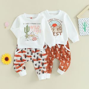 Clothing Sets Vintage born Baby Boys Girls Clothes Cactus Letter Print Long Sleeve Pullover SweashirtsPocket Casual Tracksuits 230923