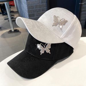 Top Caps Moda Kadın Beyzbol Kapağı Bling Rhinestone Kelebek Dekorasyonu Sıradan Ayarlanabilir Açık Yaz Şapkaları