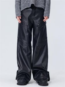 Men's Pants 27-43 Autumn High Street Functional Leather Cargo Trousers For Men Women Clothing Plus Size Casual Faux Wide