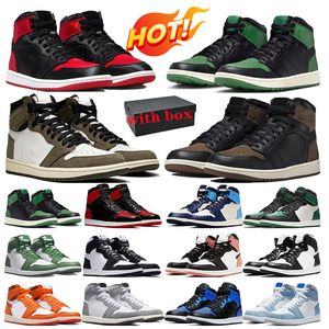 con scatola jumpman 1 scarpe da basket 1s scarpe da ginnastica da uomo scarpe da ginnastica da donna Washed Heritage Reverse Mocha Nero Phantom True Blue Satin Bred sport all'aria aperta