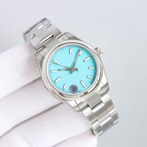 Relógio masculino de designer elegante e minimalista Mostrador circular azul 36 mm resistente a arranhões fivela dobrável de cristal azul Relógio de aço inoxidável 904L Montre De Luxe