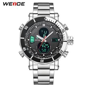 Weide Mens Quartz Digital Sports Auto Date Back Light Alarm Repeater複数のタイムゾーンステンレス鋼バンドクロックリスト213S