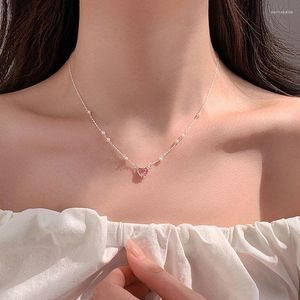 Kedjor 2023 Fashion Trend Unique Design Elegant Delicate Pink Love Zircon ClaVicle Necklace Women Jewelry Party Gift Wholesale