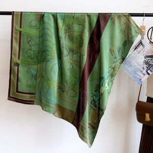 Schals High-End-elegante Damen feiner olivgrüner Sattelspleißdruck Qualität schlichte Satin-Seide handgerollter Rand großer quadratischer Schal-Schal