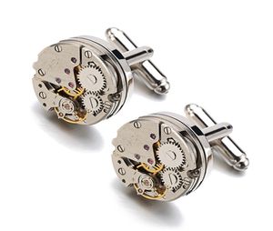 Real Tie Clip NonFunctional Watch Movement Cufflinks for men stainless steel Jewelry Shirt cuffs cuf flinks Whole2794606