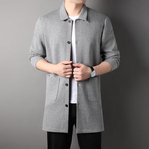 Suéter masculino de alta qualidade cor sólida de malha cardigan blusão moda coreana clássico casual longo casaco desgaste 230922