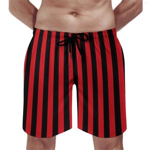 Shorts masculinos listrado vertical ginásio listras vermelhas e pretas casual praia masculino esportes personalizados troncos de natação de secagem rápida presente