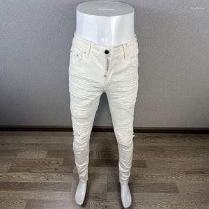 Jeans da uomo Street Fashion Uomo di alta qualità elastico bianco elasticizzato skinny strappato rattoppato pantaloni di marca Hip Hop Hombre