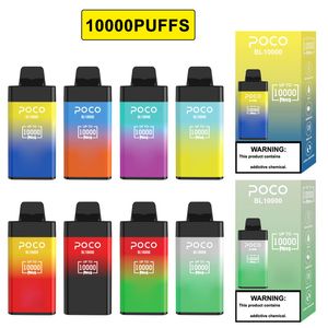 Orijinal Tek Kullanımlık E Sigara Poco BL 10000 Puffs 10K Puf Şerh Bobini Şarj Edilebilir 650mAh Vape Pil Pil Doldurulmuş 20ml Kartuş 0% 2% 5% 5% POD 15 Flavors