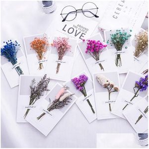 Greeting Cards 10Pcs Gypsophila Dried Flowers Handwritten Blessing Card Birthday Gift Wedding Invitations1 Drop Delivery Home Garden Ott2O