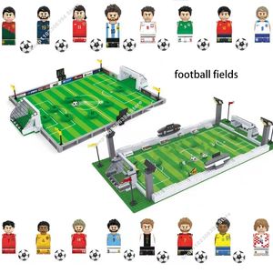 Soldado campo de futebol blocos de construção diy mesa futebol placa tijolos blocos brinquedos educativos presente para o miúdo estrelas famosas 230922