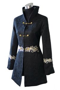 Mulheres misturas de lã preto chinês mulheres inverno algodão casaco longo fino grosso jaqueta botão casaco vintage tang terno tamanho superior s m l xl xxl xxxl 2255 230923