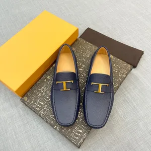 2023 Mens Designer Dress Shoes Gold Buckle Black Navy Blue Leather Luxury Fashion Gentle Men Casual Business Shoes Wedding Prom Evening Shoe With Box
