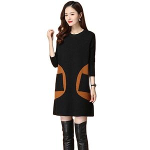 Langarm Herbst Winter Pullover Kleid 2023 Damen Designer O-Ausschnitt Schlank Kontrastfarbe Urlaub Strickpullover Kleider Süße schicke Bürodame Elegante Midi-Kleider