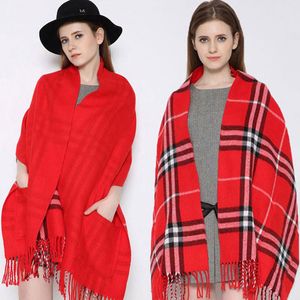 Women's Vests Wool autumn and winter women's pocket scarf shawl plaid faux cashmere holiday gift drop 230923