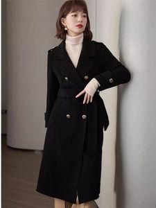 Women's Wool Blends Autumn and Winter Woolen Coat Solid Color Lapel Double Breasted Pocket Long Jacket Fashion ZM672 230923