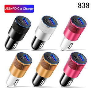 Quick USB C USB-C Type C PD Car Charger Fast Charging Portable Battery Charger For Car Mobile Phone For IPhone 11 12 13 14 15 15pro 15plus 15 pro max 838D