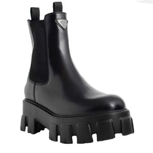 Chelsea Boots Tasarımcılar Ayakkabı Moda Üçgen Dekorasyon Bootie 100% inek derisi kadın ayakkabıları kalın platform alt savaş ayak bileği tasarımcısı bot 35-41
