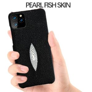 Äkta Real Stingray Leather -fodral för iPhone 15 Pro Max 14 13 Pearl Fish Skin Armor Cover