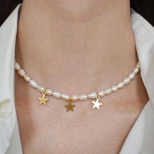 Chokers trendy doğal oval inci kolye zarif basit klasik altın-renk yıldız kolye kısa mücevher için Noel hediyesi arkadaş 230923
