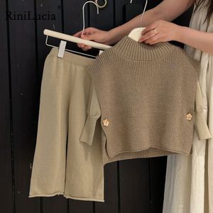 Clothing Sets RiniLucia Girls Autumn Winter Kids Clothes Solid Long Sleeve Shirts Knit Vest Pants 3pcs Children 230923