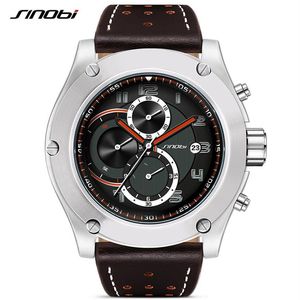 SINOBI Marke Sport Männer Uhr Luxus Männlichen Leder Wasserdichte Chronograph Quarzuhr Military Armbanduhr Männer Uhr Saat Gift286O