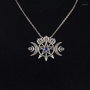 Collane con ciondolo Tripla luna crescente con collana pentagramma Sigillo dello spirito Gioielli pagani Collana gotica Wiccan12543