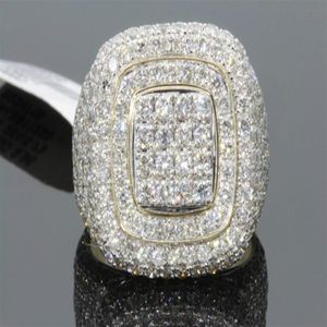 vendendo lindo novo anel masculino de ouro 18K luxuoso cheio de diamantes anel feminino europeu e americano285b