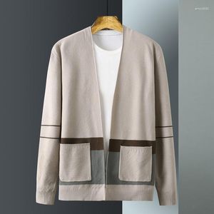 Suéter masculino coreano marca de moda de malha cardigan primavera e outono solto tendência bolso suéter fino casaco casual