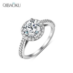 Anéis de cluster sólido 14k ouro branco petite halo moissanite anel de noivado para mulheres jóias de luxo com centro round293d