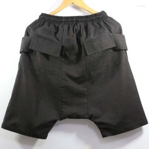 メンズショーツサマーメンズカジュアルドロップクロッチショートハーレムパンツエラスティックウエストヒップホップマンルースフィットストリートウェアコットンリネン