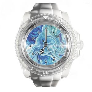 Armbanduhren Modische transparente Silikon-weiße Uhr, Aquarell-Marmor-Muster, Uhren für Herren und Damen, Quarz-Sport-Armband