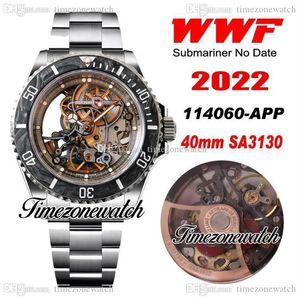 WWF Andrea Pirlo Project Skeleton SA3130 Relógio automático masculino preto moldura de fibra de carbono esqueleto mostrador 904L caixa de aço e pulseira 314k