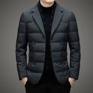 Mens Down Parkas Casual Homens Jaqueta Inverno Preto Cinza Juventude Simples Botão Duplo Casaco Moda Cachecol Collar Negócios Masculino Quente Blazer 230923