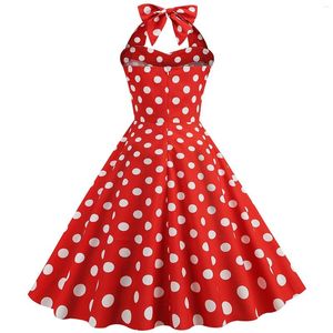 Vestidos Casuais Mulheres Red Polka Dot Halter Vestido Vintage 50s Rockabilly Hepburn Elegante Strapless Swing Retro Curto Midi Túnica Pinup Party