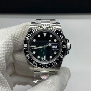 Luxury Mens Mechanical Watch Clean Factory GMT Black 40mm 904 Steel Case Cal 3186 Automatisk rörelse Black Dial Dell Designer Watch3161