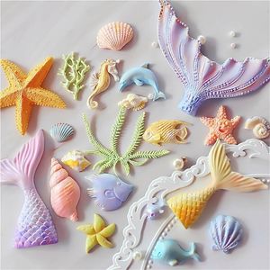 Outros suprimentos de festa de evento Peixe Algas Golfinho Bolo Molde Seahorse Shell Mold Starfish Sereia Border Fondant para Cozinha Baking Decoração Moldes 230923