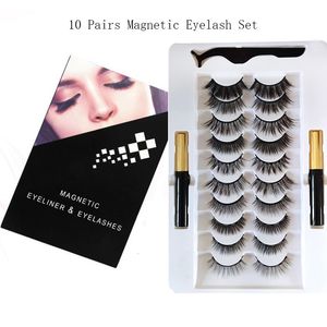 False Eyelashes 10 Pairs Strip Magnetic Eyelashes Thick Set Magnet Liquid Eyeliner lashes Tweezer Waterproof Lasting Make up Eyelash Extension 230923