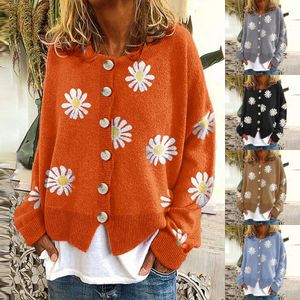 Kvinnors stickor Tees Kvinnor Daisy Sticked tröja Löst överdimensionerad Autumn Winter Jumper Cardigan Tjock Casual Warm Croped Sweater Button Coat 230923