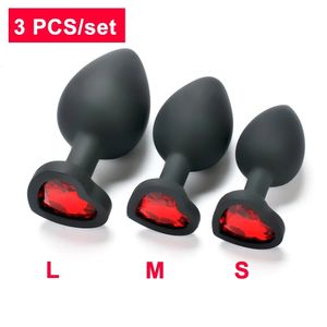 Anal Toys 3 Pcsset Silicone Plug Crystal Heart Shaped Base Butt Trainer Massage Anus Expansion Sex Products BDSM Men Women Gay 230923